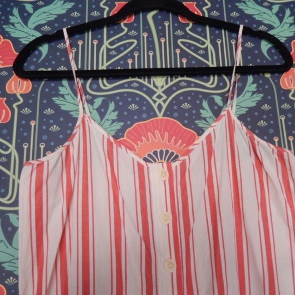 Madewell Cream Red Striped Cami Lightweight Cotton Jumpsuit Nwt M - Picture 4 of 6
